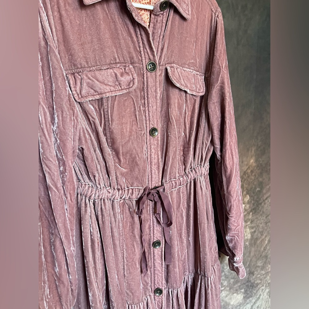 Free People Dusty Pink Velvet Long Sleeve Duster - Picture 3 of 16